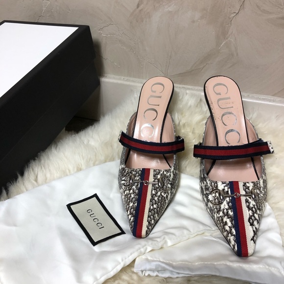 Gucci Horsebit Web Python Leather Mules - Picture 4 of 10